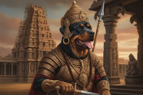 Rottweiler painted in the Chola Warrior style