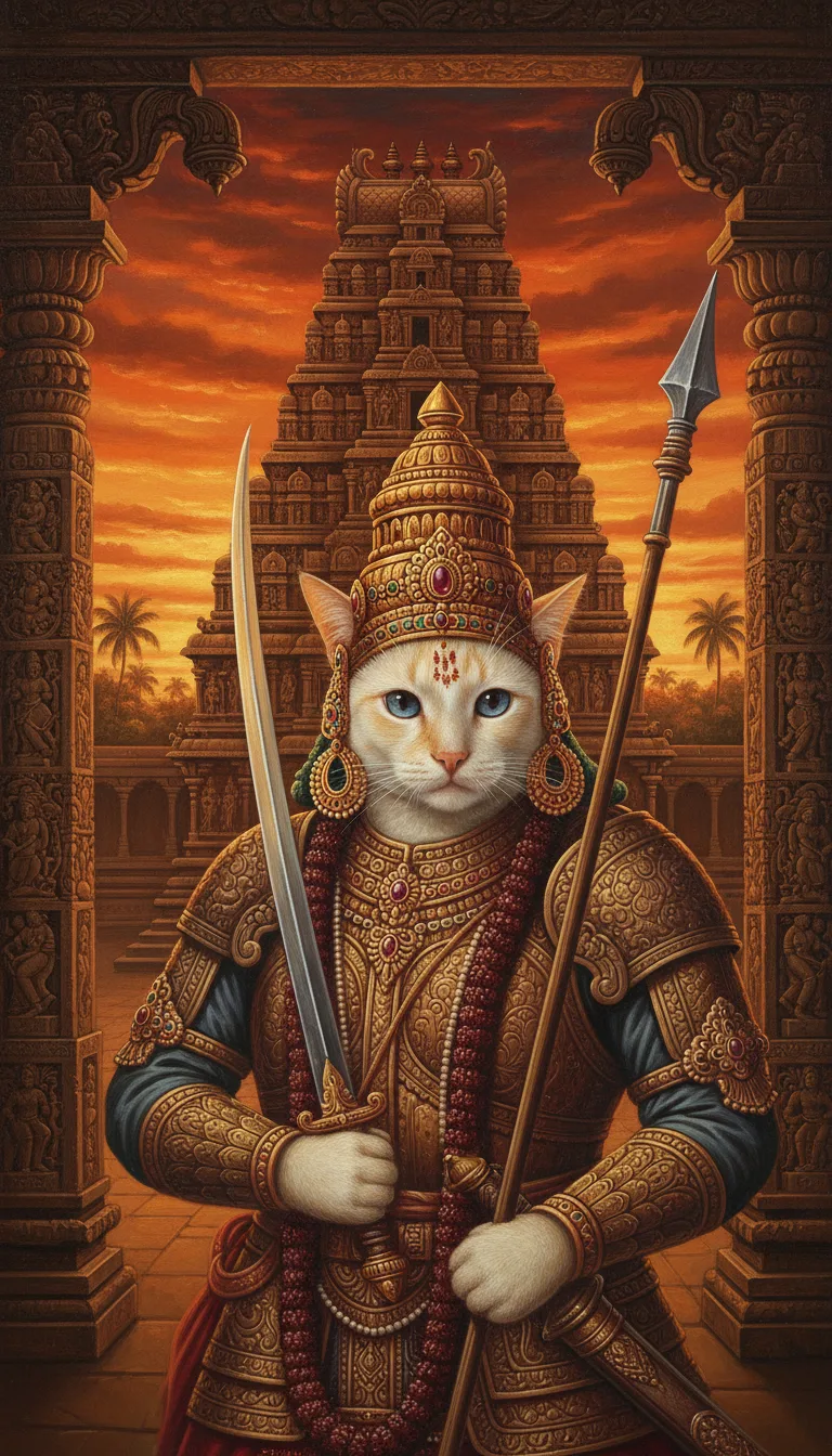 Siamese cat painted in the Chola Warrior style