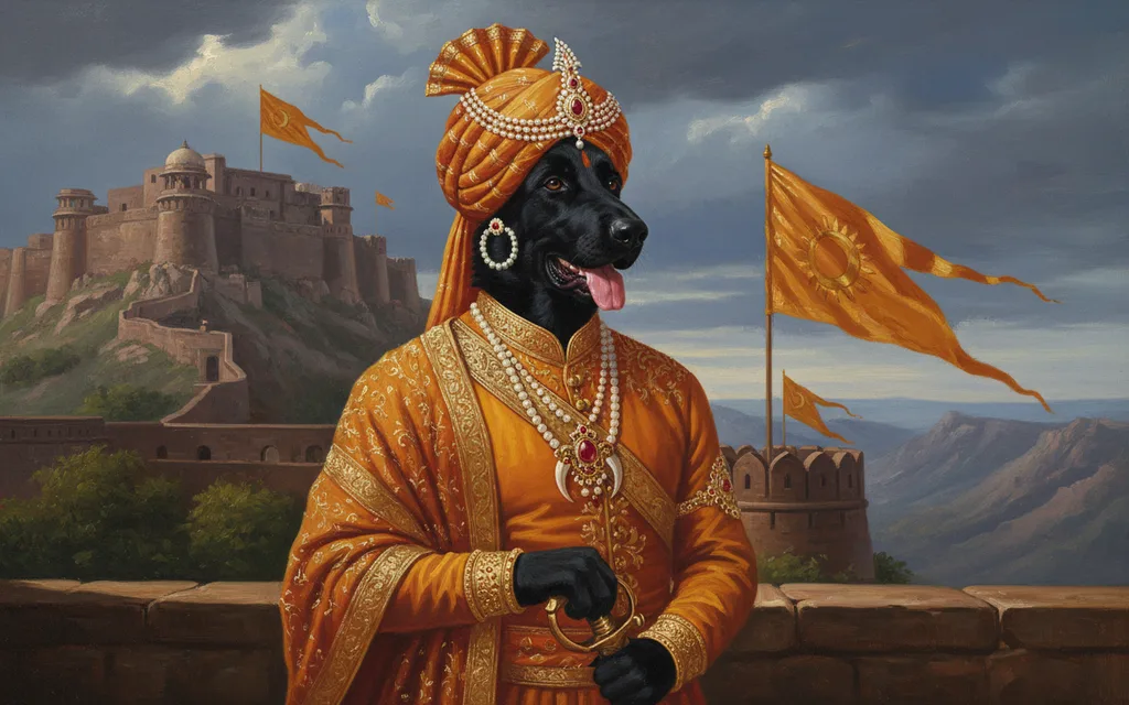 German Shepherd painted in the Maratha King style