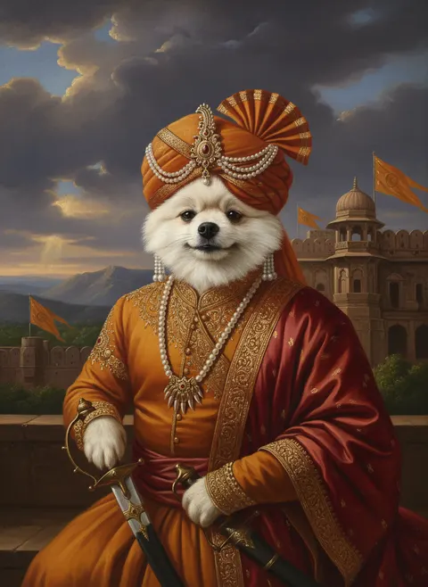 Pomeranian painted in the Maratha King style