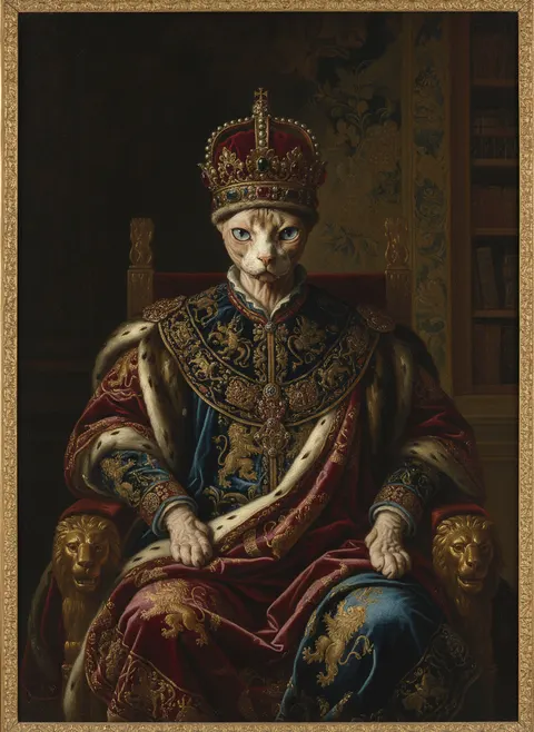 Sphynx painted in the Renaissance Royal style