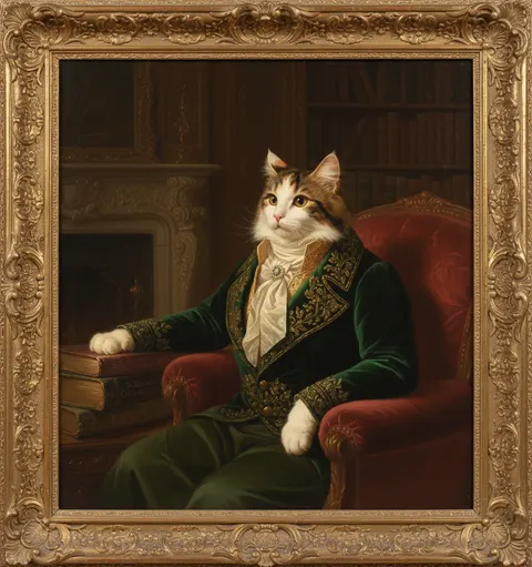 Norwegian Forest Cat painted in the Victorian Noble style
