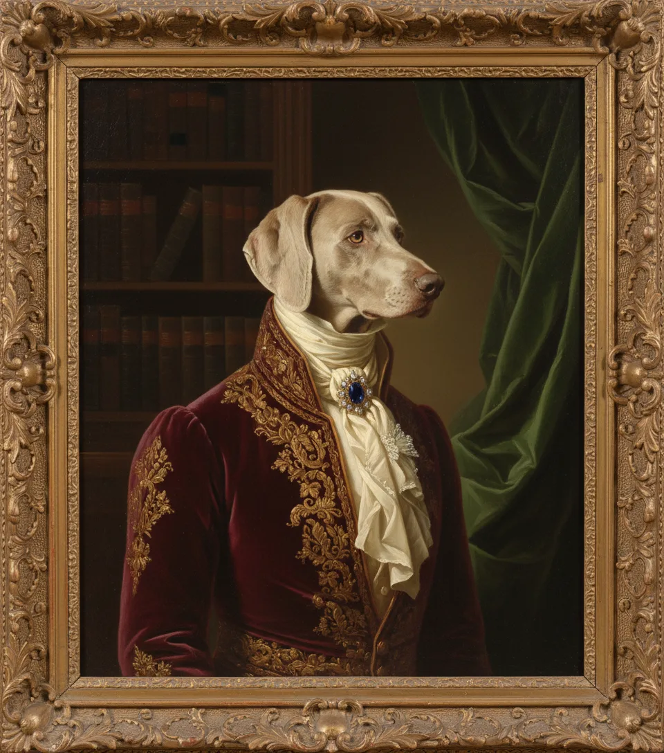 Weimaraner painted in the Victorian Noble style