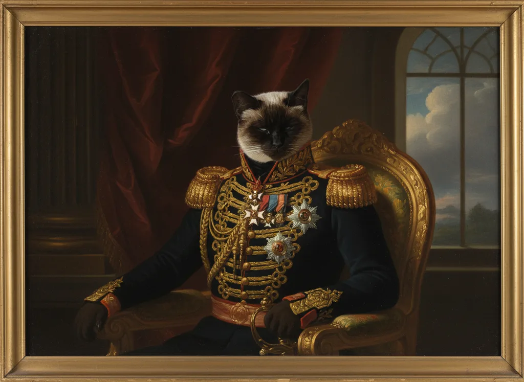 Siamese cat painted in the Military General style
