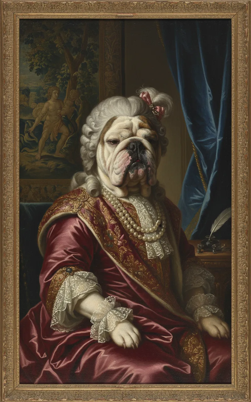 English Bulldog painted in the Baroque Aristocrat style