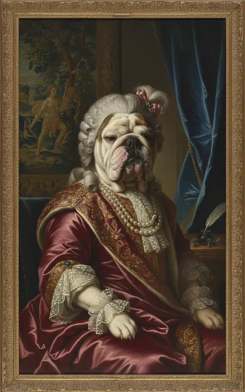 English Bulldog painted in the Baroque Aristocrat style