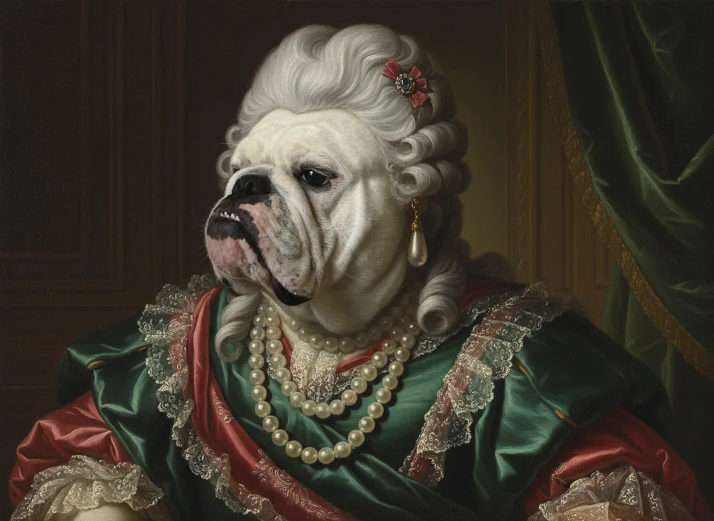 English Bulldog painted in the Baroque Aristocrat style