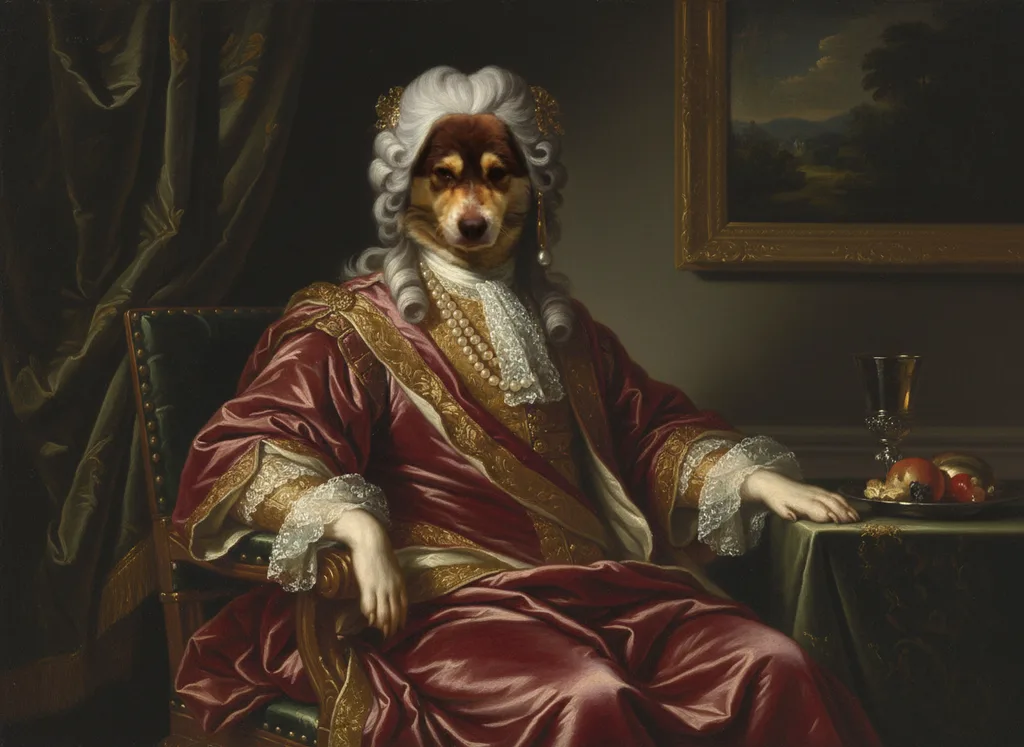 Australian Shepherd painted in the Baroque Aristocrat style