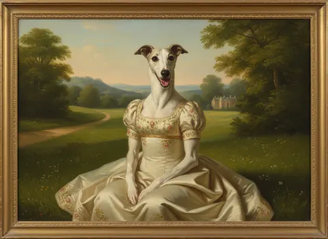 Whippet painted in the Regency Era style