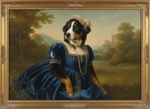 Bernese Mountain Dog painted in the Regency Era style