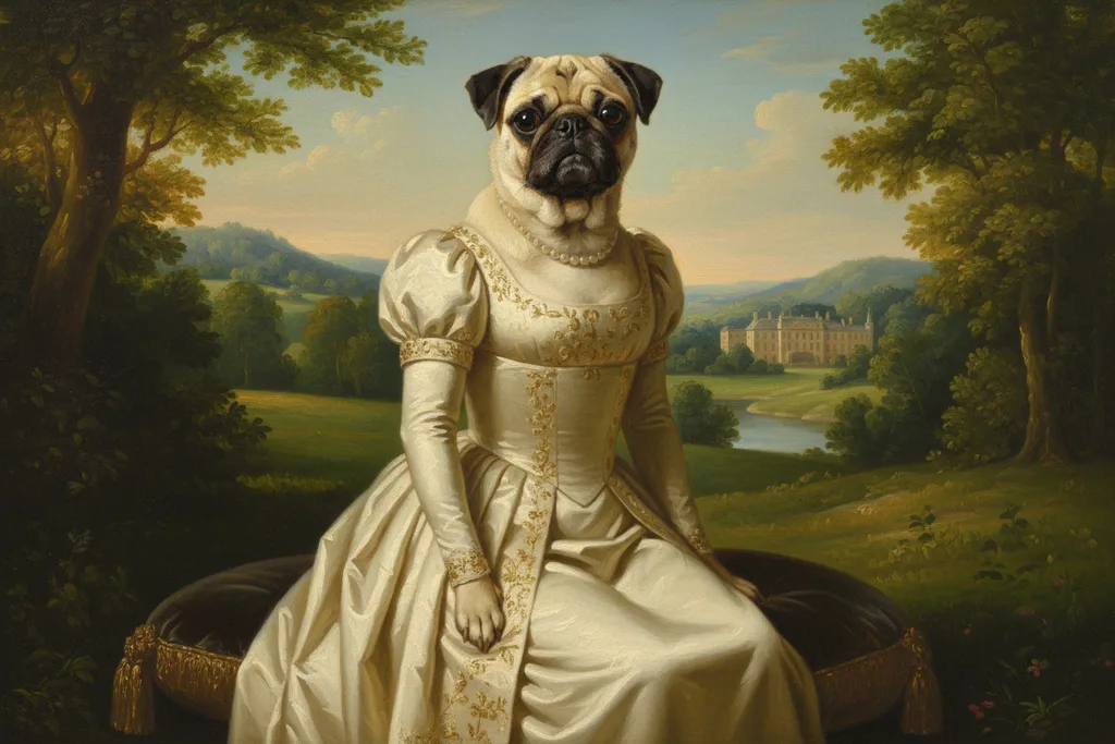 Pug painted in the Regency Era style