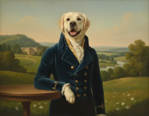 Golden Retriever painted in the Regency Era style