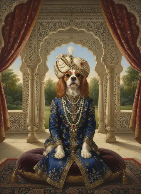 Cavalier King Charles Spaniel painted in the Indian Royalty style
