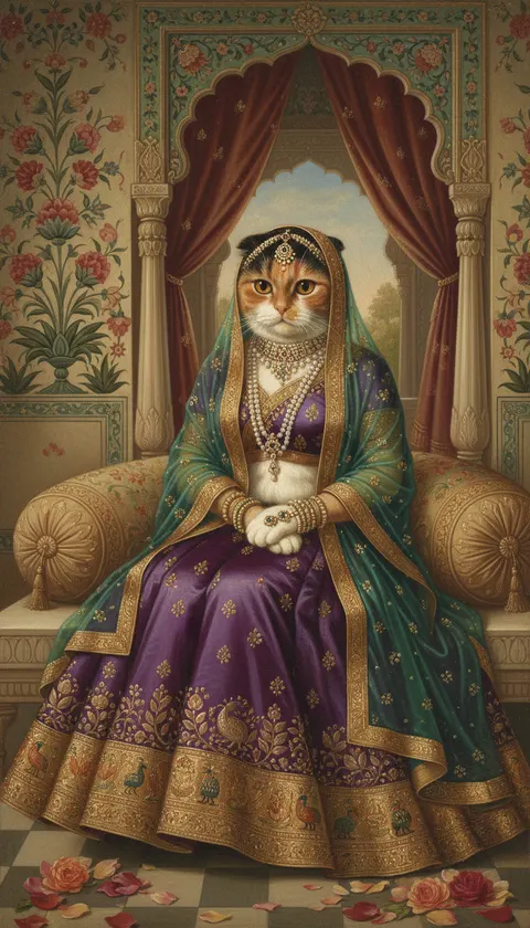 Calico Cat painted in the Maharani style