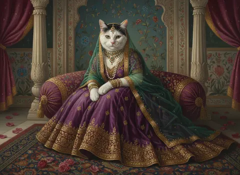 Calico Cat painted in the Maharani style
