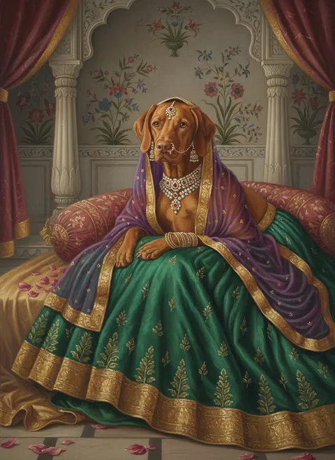 Dog painted in the Maharani style