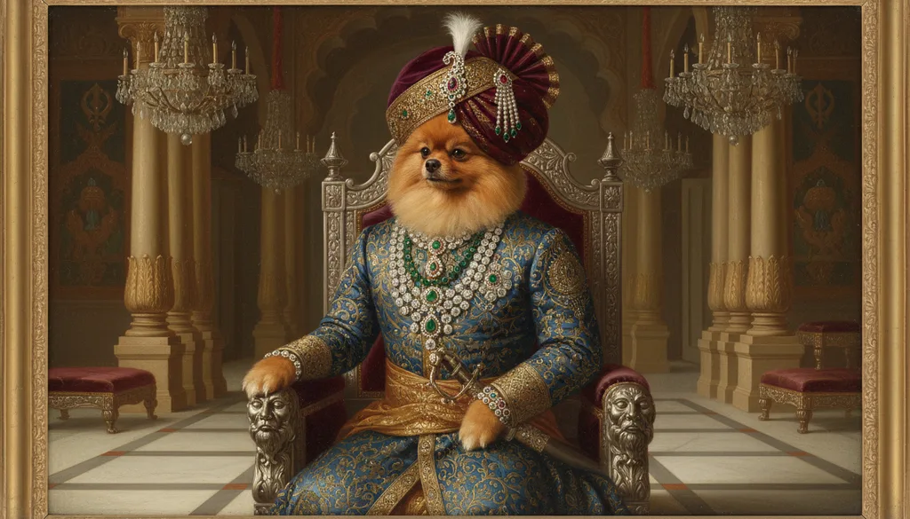 Pomeranian painted in the Patiala Royalty style