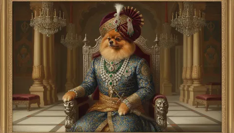 Pomeranian painted in the Patiala Royalty style