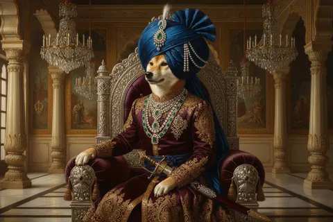 Shiba Inu painted in the Patiala Royalty style