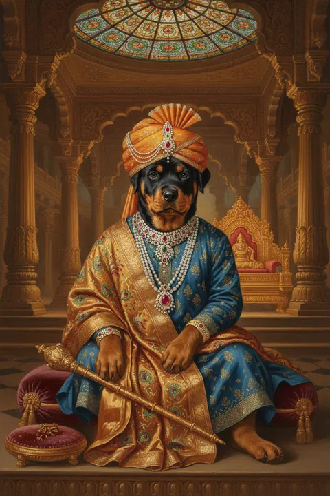 Rottweiler painted in the Mysore Royal style