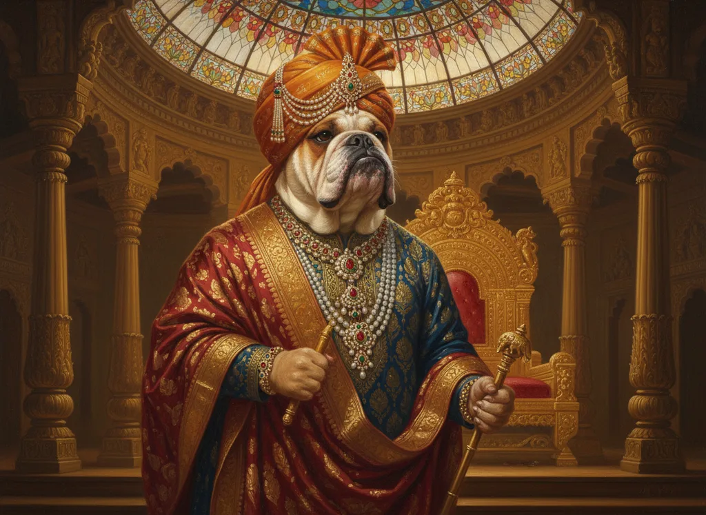 English Bulldog painted in the Mysore Royal style