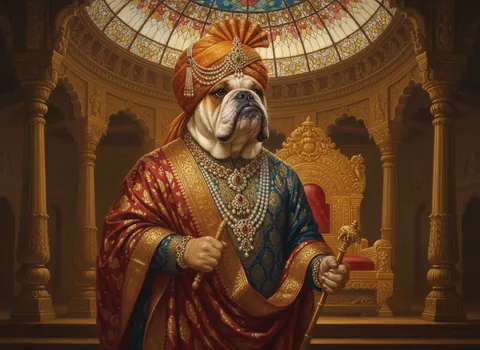 English Bulldog painted in the Mysore Royal style