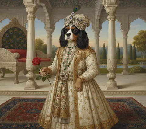 Cavalier King Charles Spaniel painted in the Mughal Emperor style