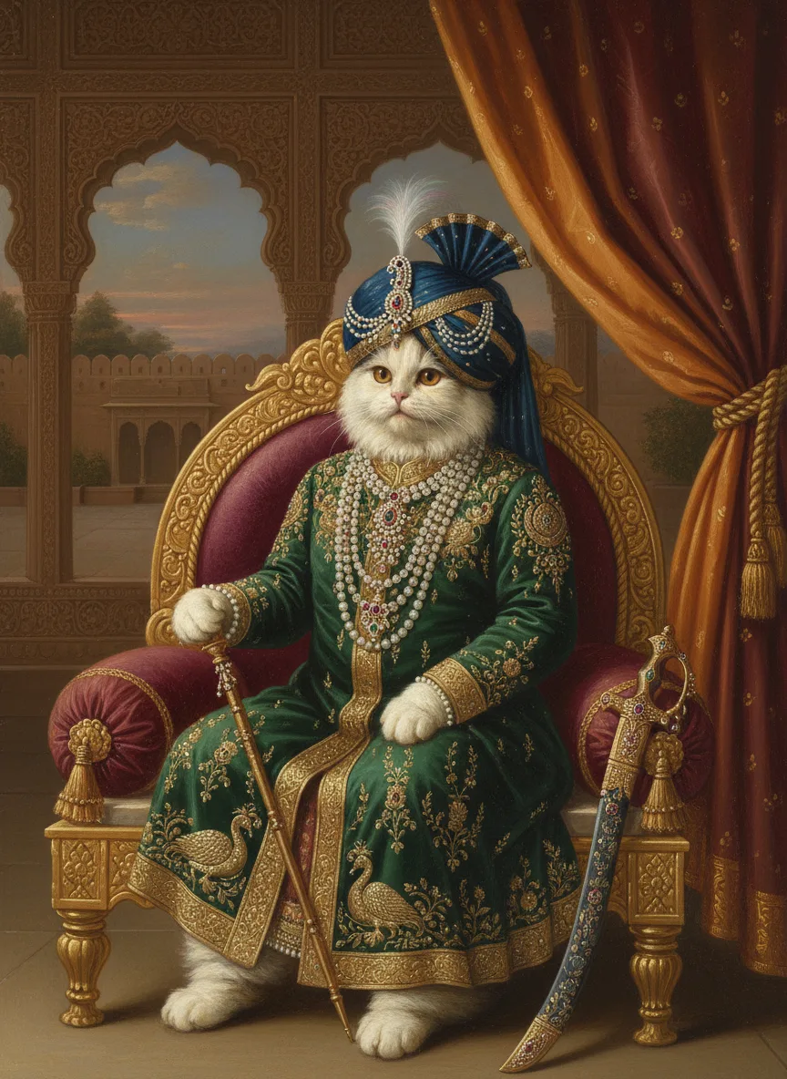 Persian cat painted in the Maharaja style